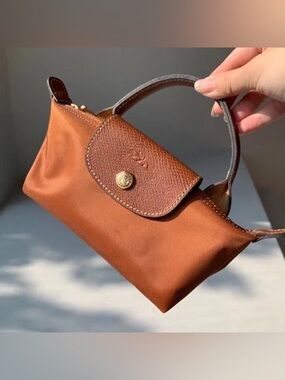 LONGCHAMP Le Pliage Mini Cognac Original Pouch Crossbody bag + Strap + Organizer